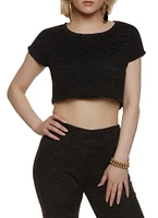 Womens Brushed Knit Crew Neck Cropped Tee, M