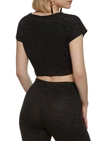 Womens Brushed Knit Crew Neck Cropped Tee, M