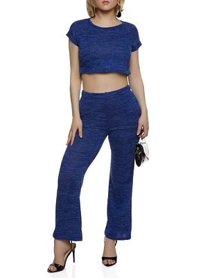 Womens Brushed Knit Crew Neck Cropped Tee,