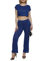 Womens Brushed Knit Crew Neck Cropped Tee,