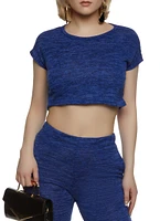Womens Brushed Knit Crew Neck Cropped Tee,