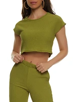 Womens Textured Crop Top, Green, Size L