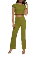 Womens Textured Crop Top, Green, Size L
