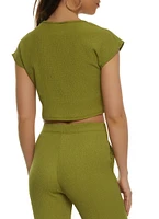 Womens Textured Crop Top, Green, Size L