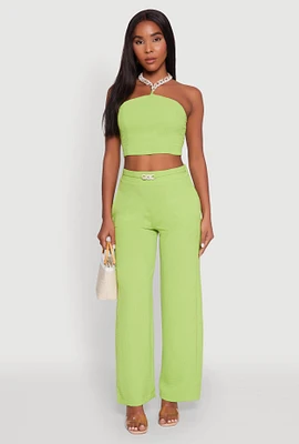 Womens Airy Chain Belted Front Pants,