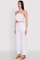 Womens Airy Chain Strap Smocked Back Halter Top, White,