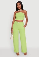 Womens Airy Chain Strap Smocked Back Halter Top, Green, Size M