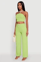 Womens Airy Chain Strap Smocked Back Halter Top, Green, Size M