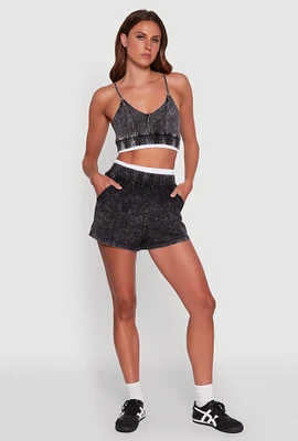 Womens Chic High-Waisted Mineral Wash Shorts, Grey, Size M