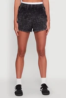 Womens Chic High-Waisted Mineral Wash Shorts, Grey, Size M
