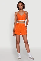 Womens Chic High-Waisted Mineral Wash Shorts, Orange, Size S