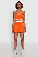 Womens Chic High-Waisted Mineral Wash Shorts, Orange, Size S