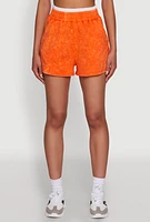 Womens Chic High-Waisted Mineral Wash Shorts, Orange, Size S