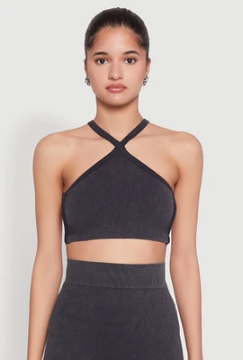 Womens Seamless Caged Open Back Crop Top, Grey,