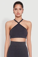Womens Seamless Caged Open Back Crop Top, Grey,