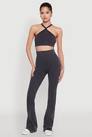 Womens Seamless Caged Open Back Crop Top, Grey,