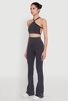 Womens Seamless Caged Open Back Crop Top, Grey,