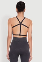 Womens Seamless Caged Open Back Crop Top, Grey,