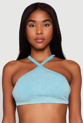 Womens Seamless Caged Open Back Crop Top, Blue, Size L-XL