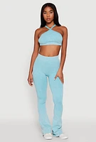 Womens Seamless Caged Open Back Crop Top, Blue, Size L-XL