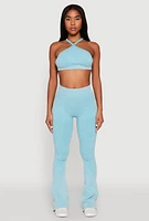 Womens Seamless Caged Open Back Crop Top, Blue, Size L-XL