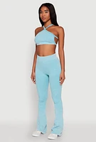 Womens Seamless Caged Open Back Crop Top, Blue, Size L-XL