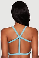 Womens Seamless Caged Open Back Crop Top, Blue, Size L-XL