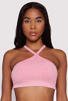 Womens Seamless Caged Open Back Crop Top, Pink, Size S-M