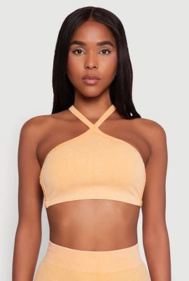 Womens Seamless Caged Open Back Crop Top, Orange, Size S-M