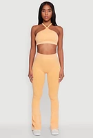 Womens Seamless Caged Open Back Crop Top, Orange, Size S-M