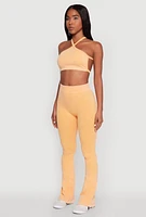 Womens Seamless Caged Open Back Crop Top, Orange, Size S-M