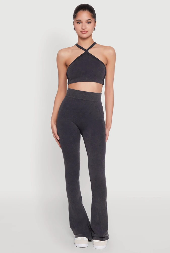 Womens Mineral Wash Seamless Flared Pants, Grey, Size S-M