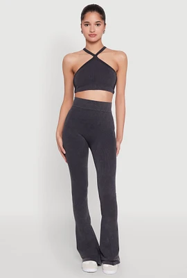Womens Mineral Wash Seamless Flared Pants, Grey, Size S-M