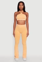 Womens Mineral Wash Seamless Flared Pants, Orange,