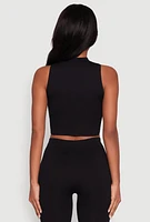 Womens Chic Rib Knit Mock Neck Twist Front Crop Top,