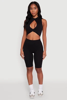 Womens Seamless Rib Knit High Waisted Bike Shorts, L-XL