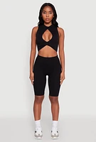 Womens Seamless Rib Knit High Waisted Bike Shorts, L-XL