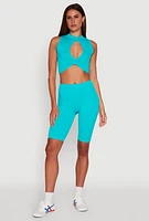 Womens Seamless Rib Knit High Waisted Bike Shorts,
