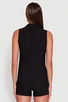 Womens One Button Blazer Vest, Black, Size S