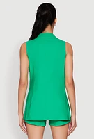Womens One Button Blazer Vest, Green, Size M