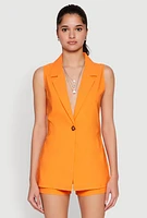 Womens One Button Blazer Vest, Orange, Size L