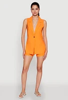 Womens One Button Blazer Vest, Orange, Size L