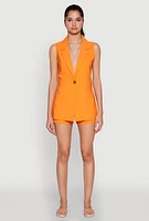 Womens One Button Blazer Vest, Orange, Size L
