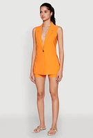 Womens One Button Blazer Vest, Orange, Size L