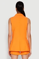 Womens One Button Blazer Vest, Orange, Size L
