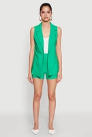 Womens High Waisted Pintuck Shorts, Green, Size L