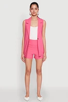 Womens High Waisted Pintuck Shorts, Pink, Size XL