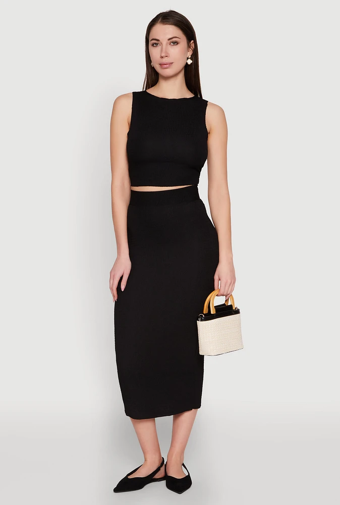 Womens Textured Knit Midi Pencil Skirt,
