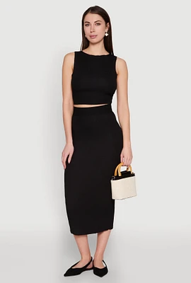 Womens Textured Knit Midi Pencil Skirt,