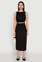 Womens Textured Knit Midi Pencil Skirt,